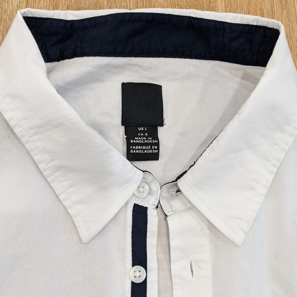 H&M Regular Fit White / Blue Cotton Large Shirt - Picture 5 of 6